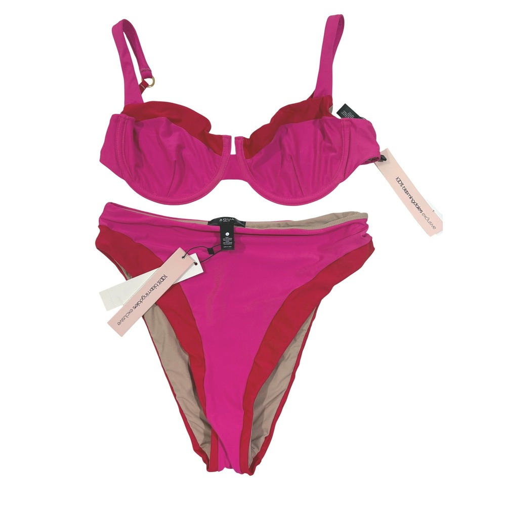 AQUA Swim Fuchsia Red Colorblock Underwire Bikini Set L FCH-1559H FCH-1623F